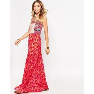 Maaji Strappy Tiered Maxi Womens Pink Beach Coverup Dress L